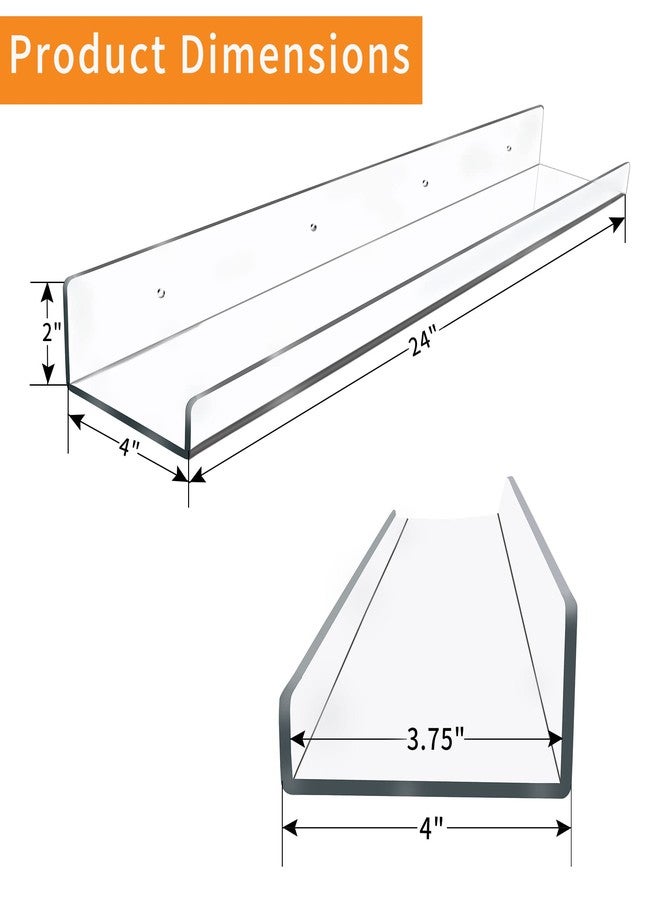 Febwind 4 Pack 24-Inch Long Clear Acrylic Floating Shelves Wall Ledge Invisible Wall Mounted Floating Bookshelf U Shape Wall Shelf for Book Display Makeup Product Spice Organizer - Image 2